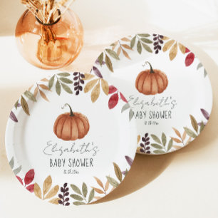 Pompoen en herfstbladeren Baby shower Papieren Bordje