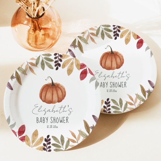 Pompoen en herfstbladeren Baby shower Papieren Bordje