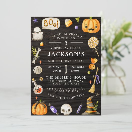 Pompoen en hout | Foto Halloween Birthday Kaart (Staand voorkant)