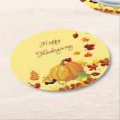 Pompoen en kleurrijke bladeren ronde kartonnen onderzetter (Gebogen)