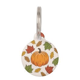 Pompoen en kleurrijke herfstbladeren & huisdierinf huisdierpenning
