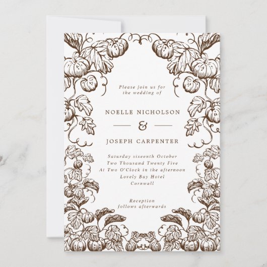 Pompoen en Lijst van bladeren Uitnodiging tot brui (Voorkant)