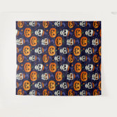 Pompoen en Schedel Patroon Tapestry – Spooky Gothi Wandkleed (Voorkant (horizontaal))