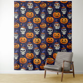 Pompoen en Schedel Patroon Tapestry – Spooky Gothi Wandkleed (In situ)