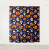 Pompoen en Schedel Patroon Tapestry – Spooky Gothi Wandkleed (Voorkant)