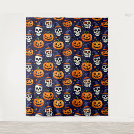 Pompoen en Schedel Patroon Tapestry – Spooky Gothi Wandkleed