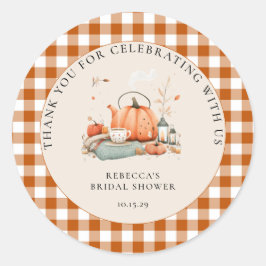 Pompoen en specerij en alles lekker Baby shower Ronde Sticker