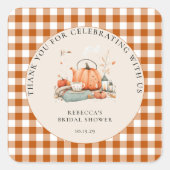 Pompoen en specerij en alles lekker Baby shower Vierkante Sticker (Voorkant)