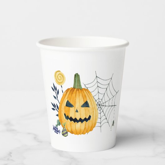 Pompoen en spinnenweb papieren bekers (Achterkant)
