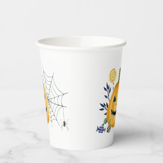 Pompoen en spinnenweb papieren bekers (Links)