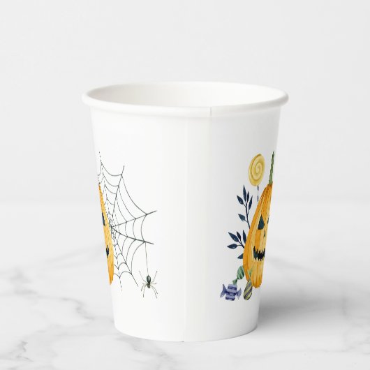 Pompoen en spinnenweb papieren bekers (Rechts)