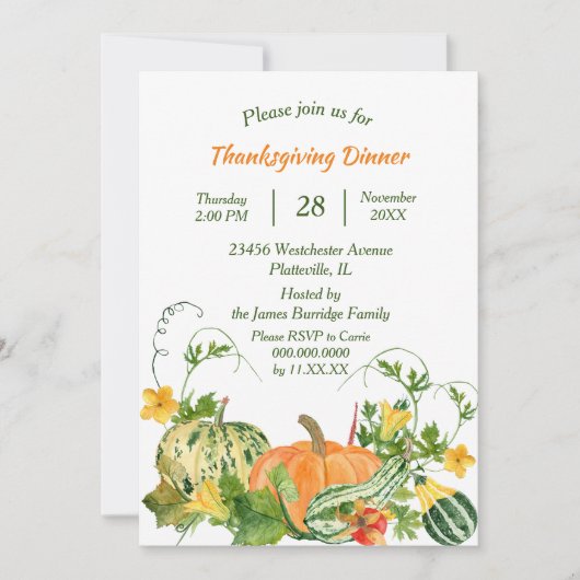 Pompoen en Squash Bounty Thanksgiving Diner Kaart (Voorkant)