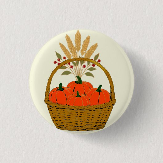 🍂 **Pompoen- en Tarwe-mand Badge** Ronde Button 3,2 Cm (Voorkant)