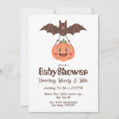 Pompoen en vleermuis Baby shower Halloween Party Kaart (Voorkant)