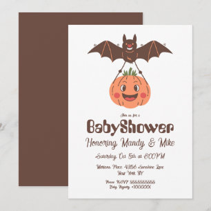 Pompoen en vleermuis Baby shower Halloween Party Kaart