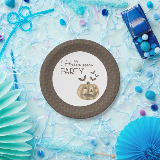 Pompoen en vleermuizen, Halloween Party Papieren Bordje (Feest)
