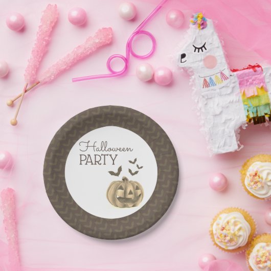 Pompoen en vleermuizen, Halloween Party Papieren Bordje (Feest)