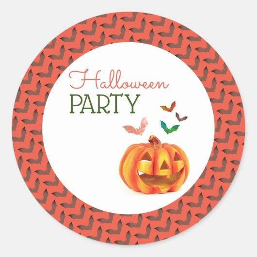 Pompoen en vleermuizen, Halloween Party Ronde Sticker (Voorkant)