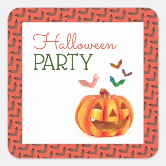 Pompoen en vleermuizen, Halloween Party Vierkante Sticker (Voorkant)