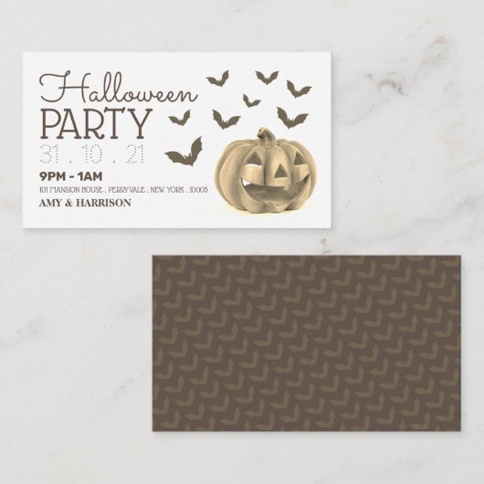 Pompoen en vleermuizen, Ticket-uitnodiging van de  Informatiekaartje (Voorkant / Achterkant)