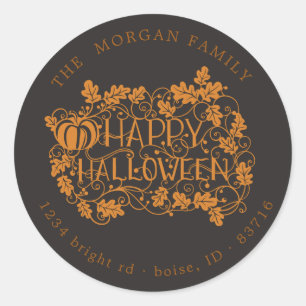 pompoen en vlindergelucht halloween retouradres ronde sticker