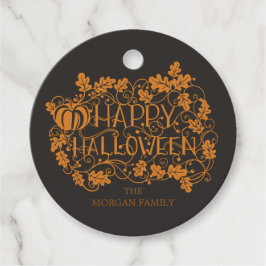 Pompoen en wijngaarden blij halloween bedankjes labels