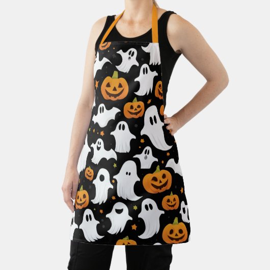 Pompoen en Witte Geest Halloween Schort Ontwerp (Insitu)
