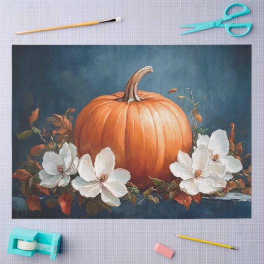 Pompoen en witte magnolia's tissuepapier (Craft)