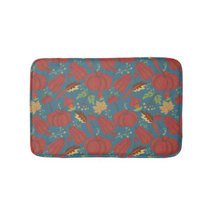 Pompoen en wortelen naadloos rood en blauw patroon badmat