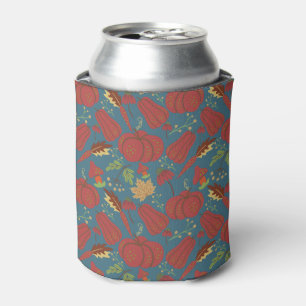 Pompoen en wortelen naadloos rood en blauw patroon blikjeskoeler