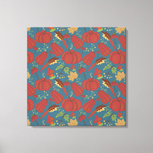 Pompoen en wortelen naadloos rood en blauw patroon canvas afdruk