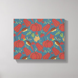 Pompoen en wortelen naadloos rood en blauw patroon canvas afdruk