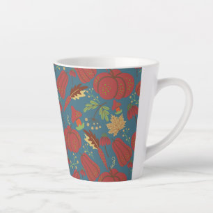 Pompoen en wortelen naadloos rood en blauw patroon latte mok