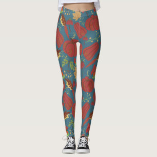 Pompoen en wortelen naadloos rood en blauw patroon leggings