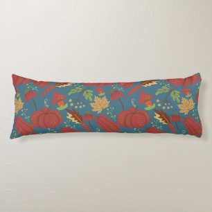 Pompoen en wortelen naadloos rood en blauw patroon lichaamskussen