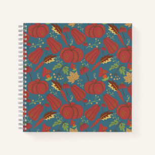 Pompoen en wortelen naadloos rood en blauw patroon notitieboek