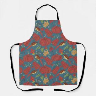 Pompoen en wortelen naadloos rood en blauw patroon schort
