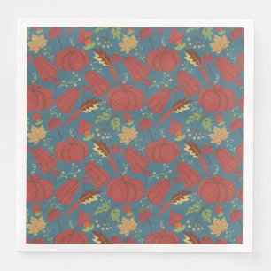 Pompoen en wortelen naadloos rood en blauw patroon servet