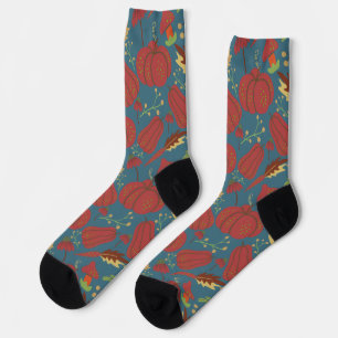 Pompoen en wortelen naadloos rood en blauw patroon sokken