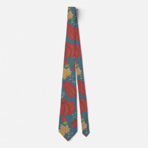 Pompoen en wortelen naadloos rood en blauw patroon stropdas