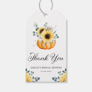 Pompoen- en zonnebloem bruidsdouche bedankt cadeaulabel