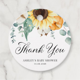 Pompoen en Zonnebloem Herfst Baby shower Dank u Bedankjes Labels