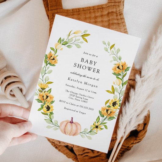 Pompoen en zonnebloem krans Baby shower Kaart
