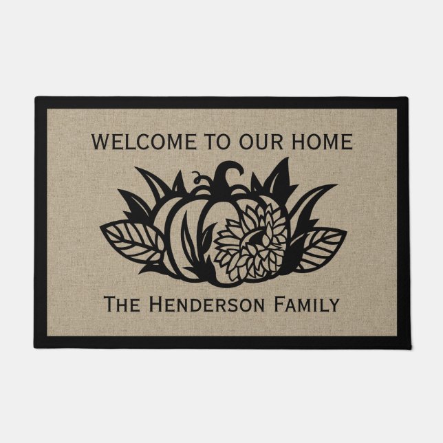 Pompoen en Zonnebloem Welkom Deurmat (Voorkant)