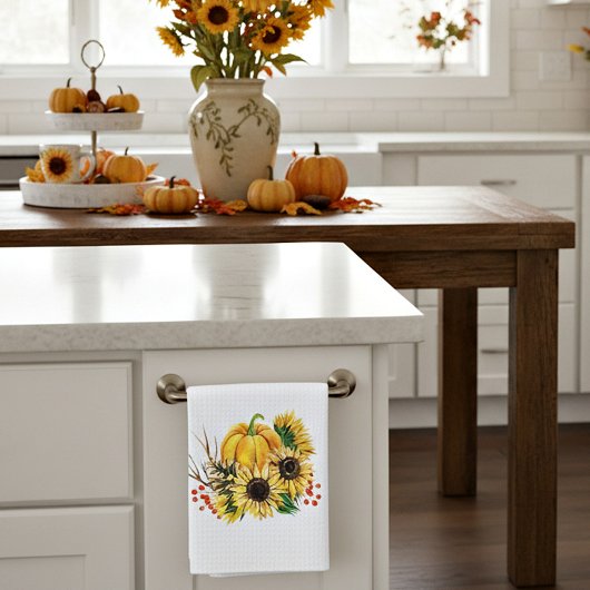 Pompoen en zonnebloemen herfst theedoek