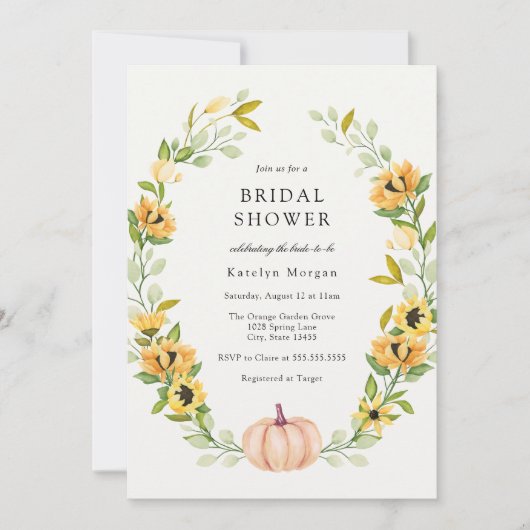 Pompoen- en zonnebloemenkrans Bruidsdouche Kaart (Voorkant)