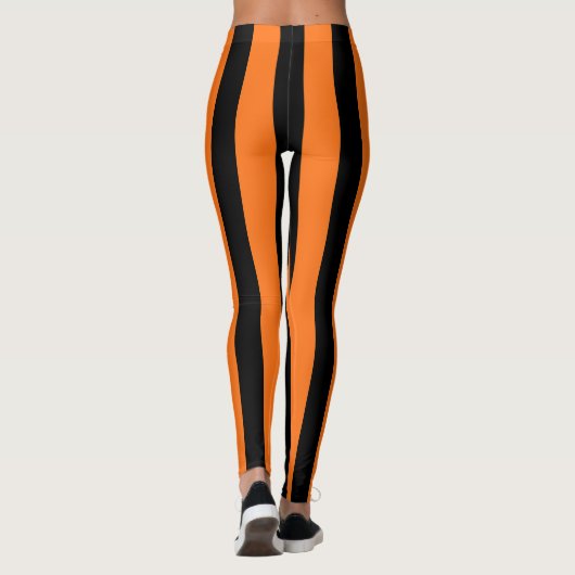 Pompoen en zwart Grote Grootte Verticale Strepen Leggings (Achterkant)
