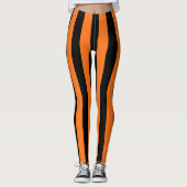 Pompoen en zwart Grote Grootte Verticale Strepen Leggings (Voorkant)
