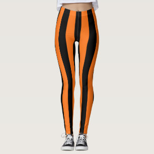 Pompoen en zwart Grote Grootte Verticale Strepen Leggings