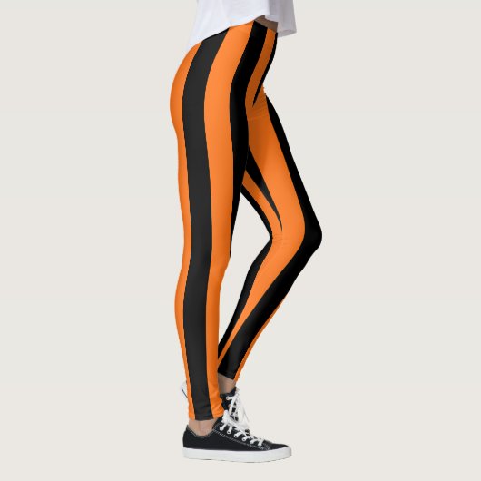 Pompoen en zwart Grote Grootte Verticale Strepen Leggings (Rechts)